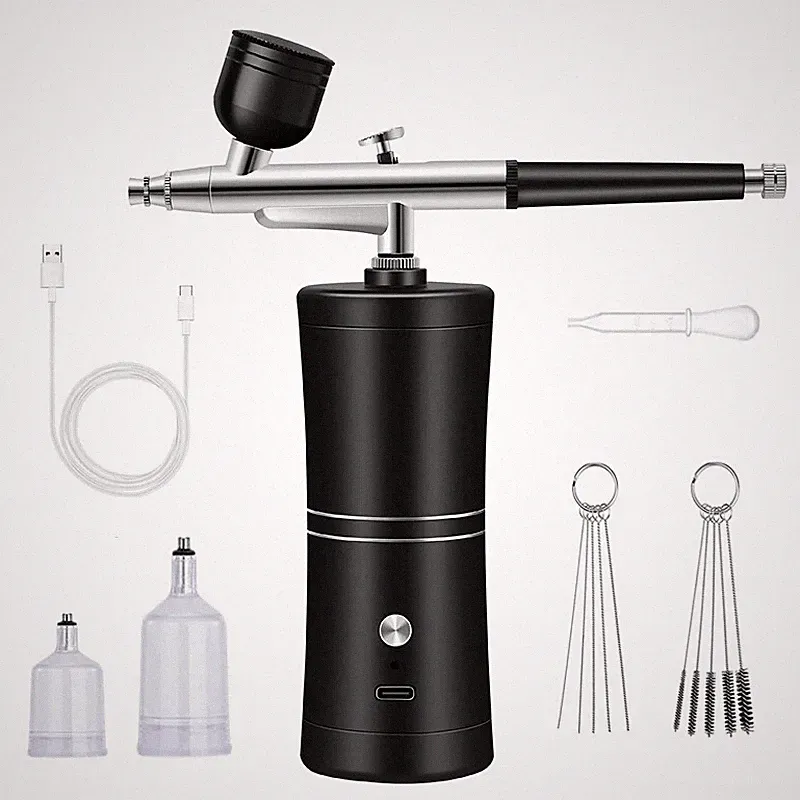 0.3mm Airbrush Paint Spray Gun with Mini Air Compressor Kit for Art Craft black