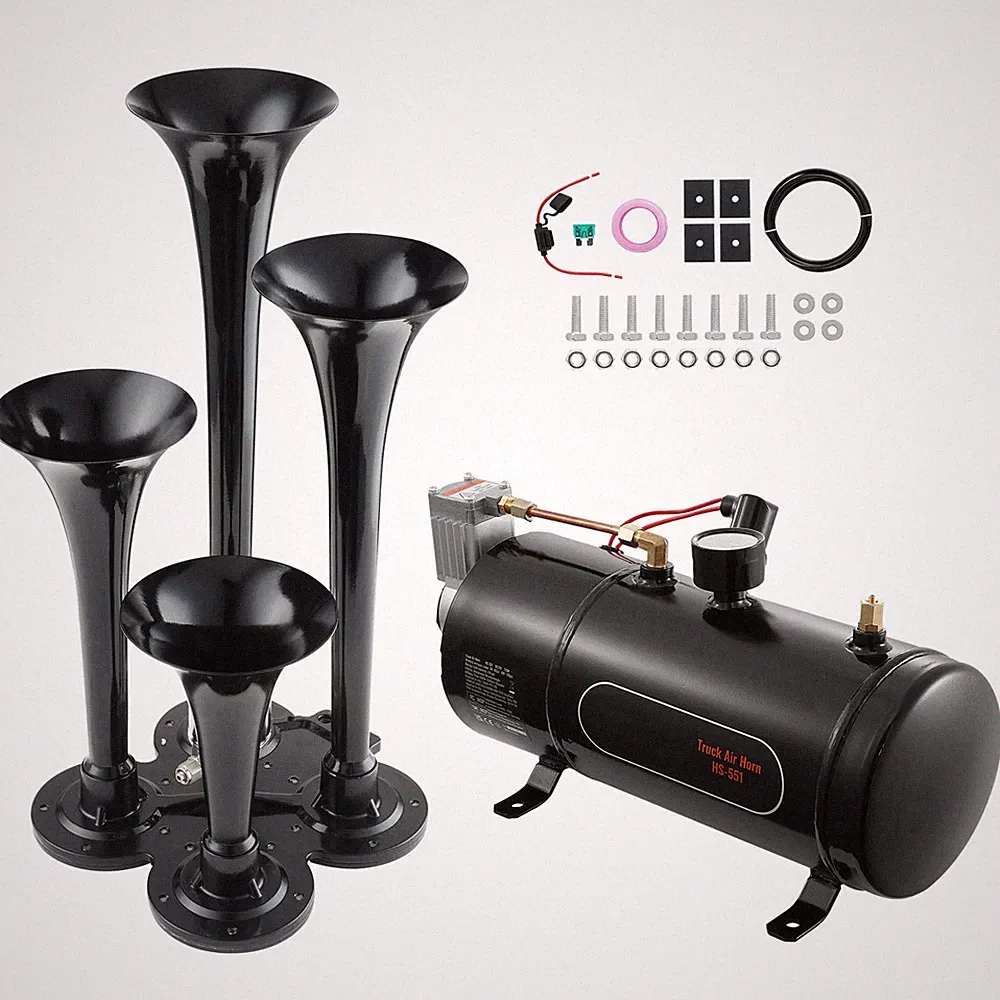 150dB Train Horn Kit 4 Trumpet 12V Air Compressor 120PSI Car Truck Boat