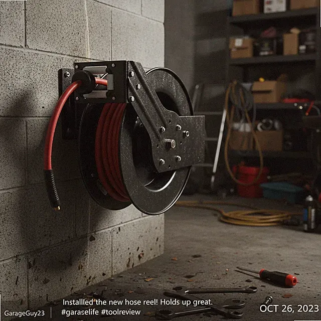 50ft Air Hose Reel with Auto Rewind and Brass Fittings for Workshop Gear