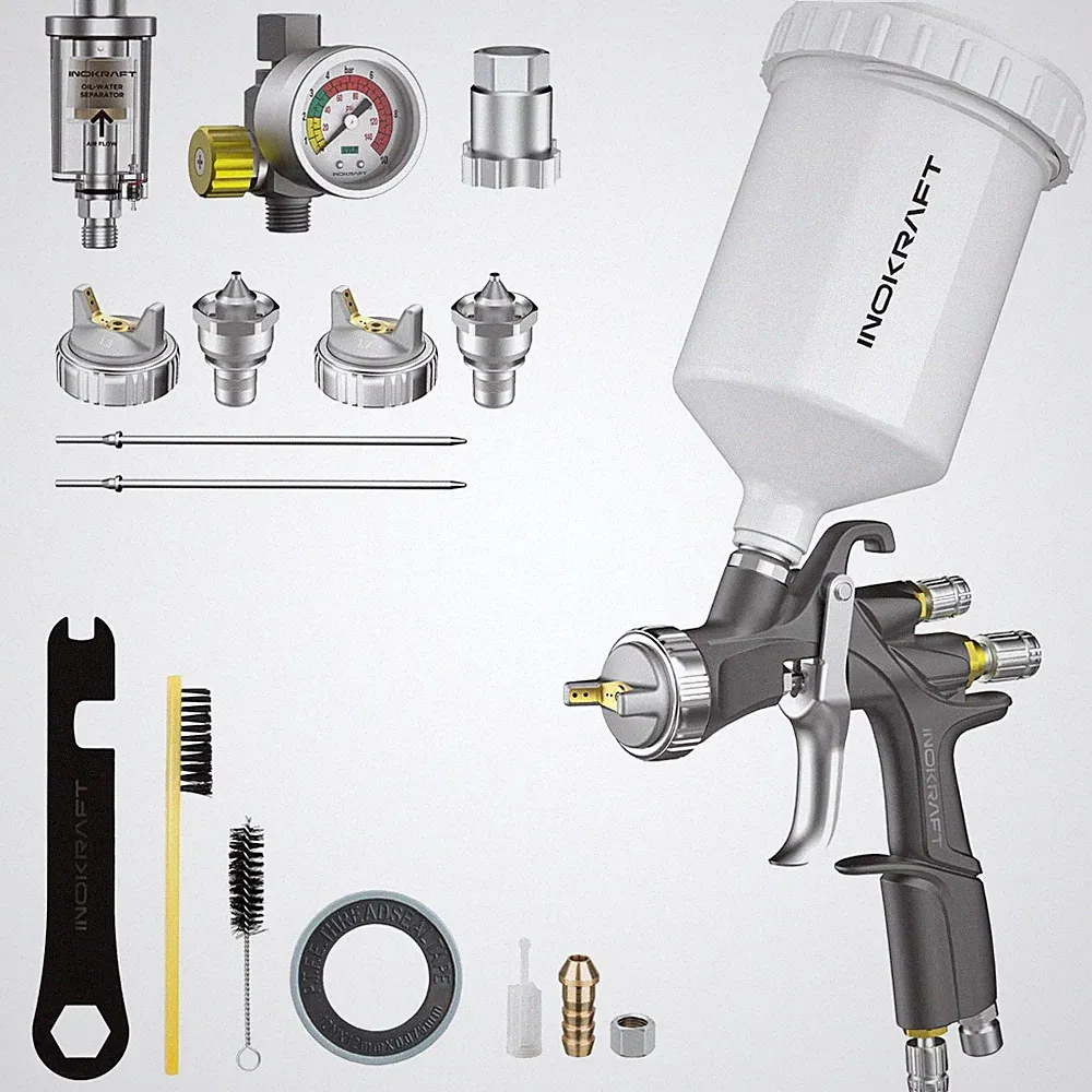 LVLP Air Spray Gun Kit for Car & Home DIY Painting, 1.3/1.5/1.7mm Nozzles