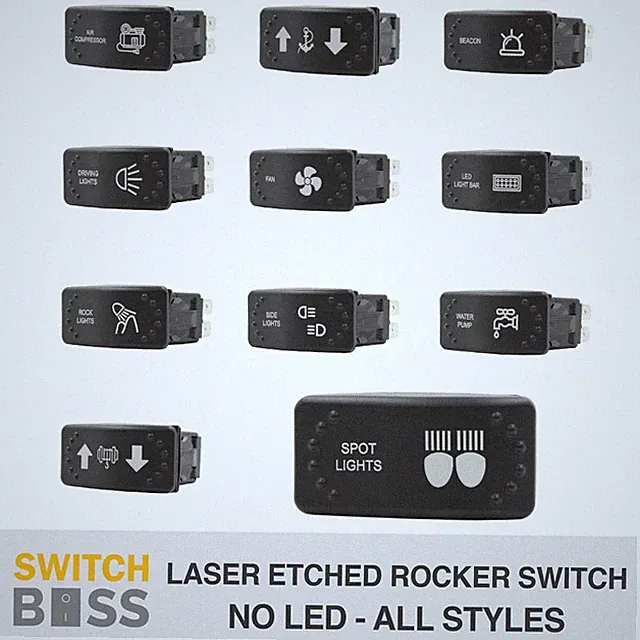 NO LED Horizontal LASER ETCHED Rocker Switch 46 Styles for Caravan Marine Car