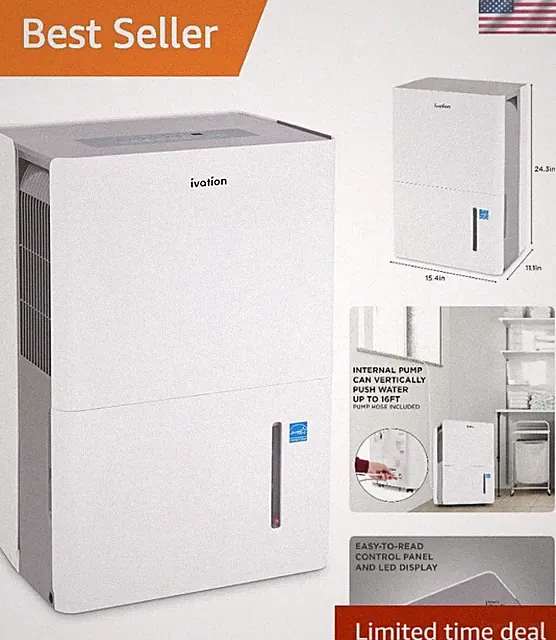 Portable Energy Star Dehumidifier for Moisture Control - 50 Pints/Day Capacity