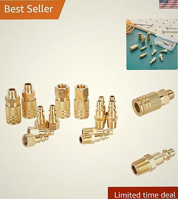 Quick Connect Brass Air Coupler Kit - 14 Durable Pieces for NPT Fittings